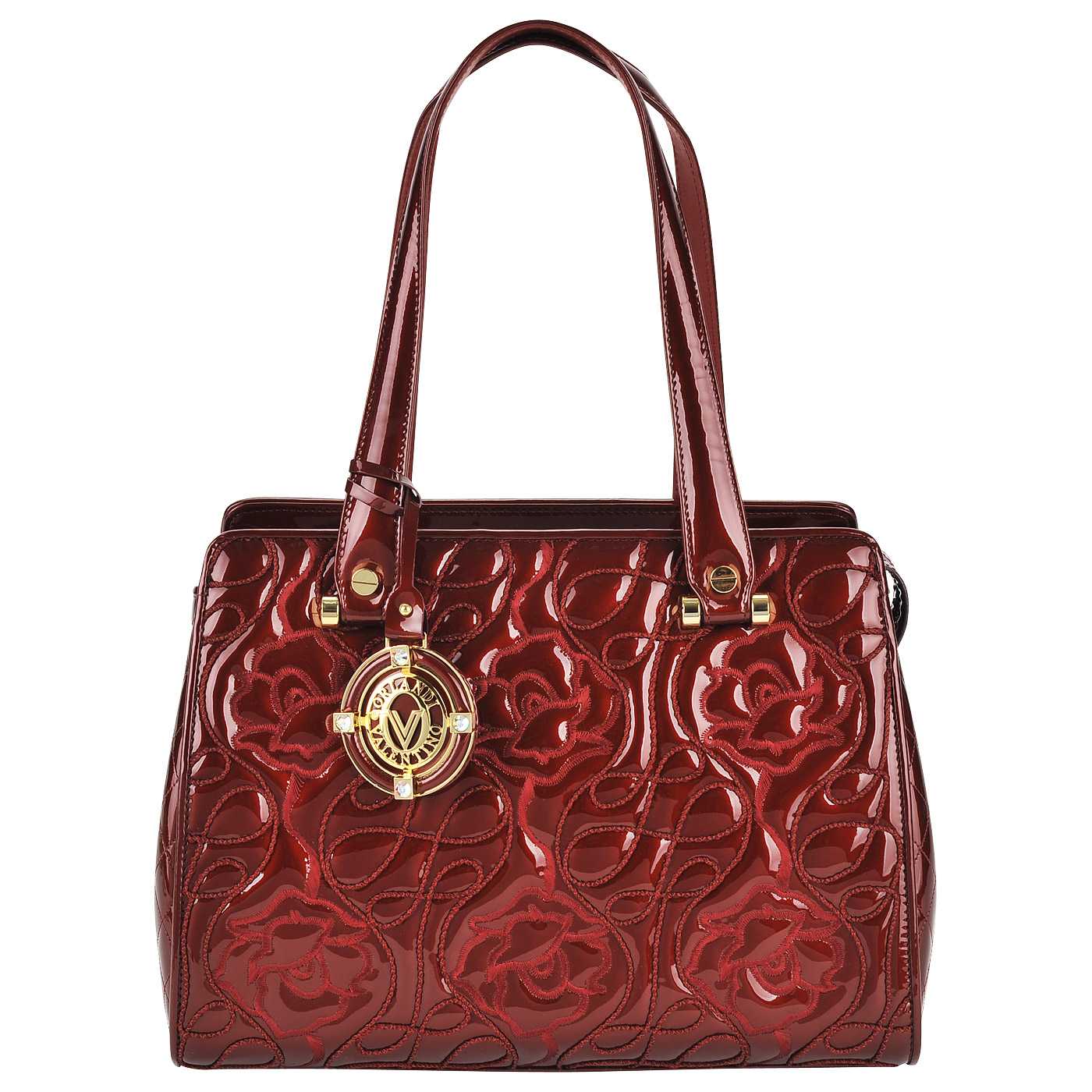 Женская лаковая сумка с объемным цветочным узором Valentino Orlandi